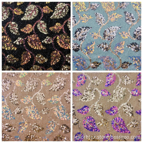 Knit Leaf Shape Fringed Mesh Embroidery Sequin Fabric